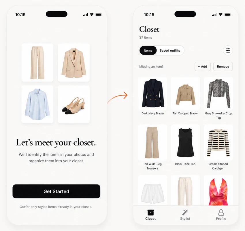 The steps from a clothing photo to a complete outfit
