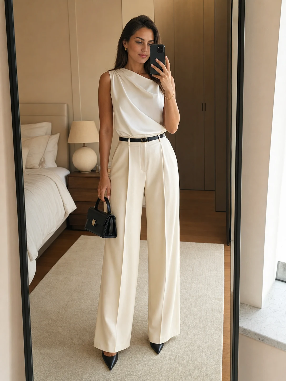 A virtual try-on result showing an outfit on a person