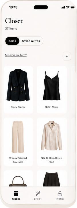 Outfitr Closet with clothing organized into a grid